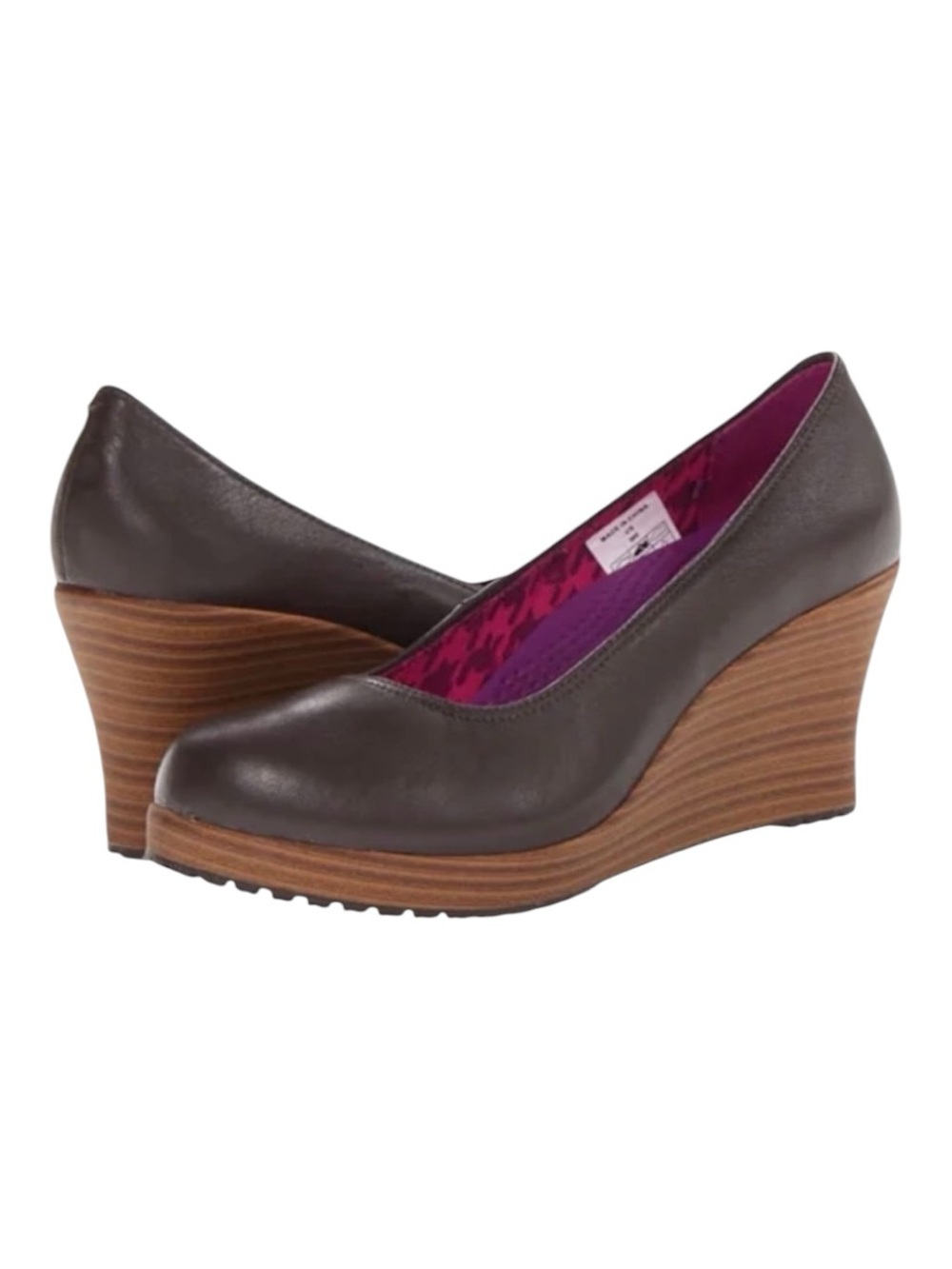 Crocs A-Leigh Closed Toe Wedge Brown Leather Size 8.5